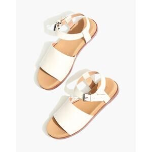 Madewell The Noelle Ankle Strap Flat White Sandal Leather Open Toe Size‎ 8.5